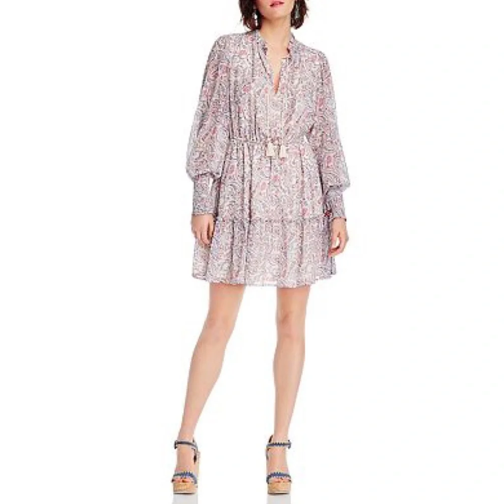 Lini Bloomingdale's NWT Opal Paisley Print Mini Dress Long Sleeve V Neck Med New